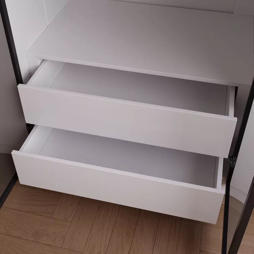 Marwell 6 Door Transparent Glass Wardrobe with 2 Drawers - Image 5