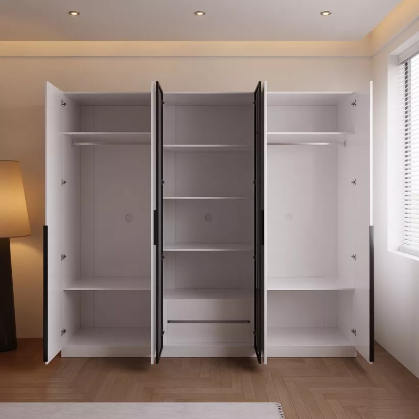 Marwell 6 Door Transparent Glass Wardrobe with 2 Drawers - Image 7