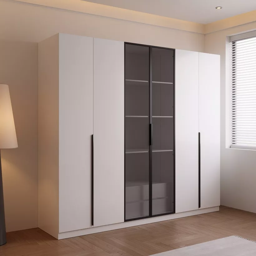 Marwell 6 Door Transparent Glass Wardrobe with 2 Drawers - Image 8
