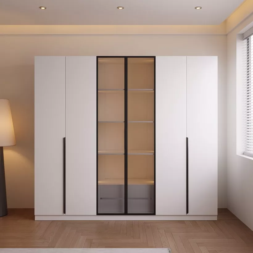 Marwell 6 Door Transparent Glass Wardrobe with 2 Drawers - Image 10