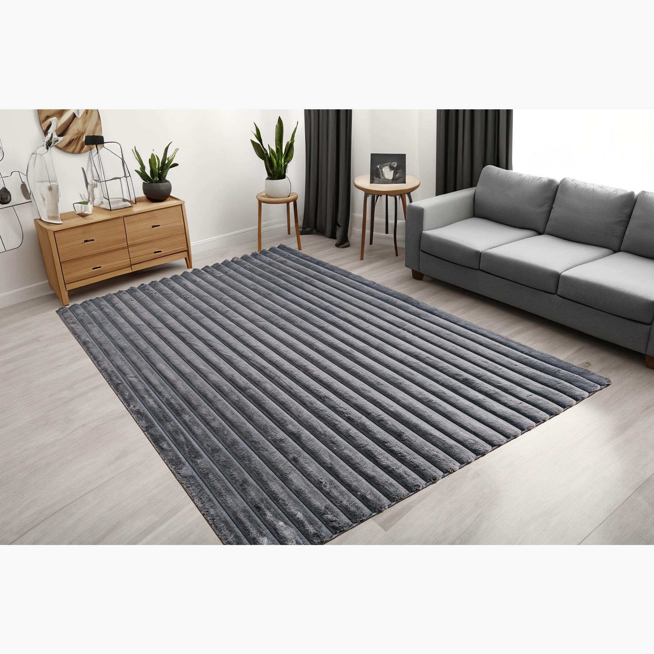 Vertica 3D Linear Strip Rabbit Fur Rug - 160x230 cm