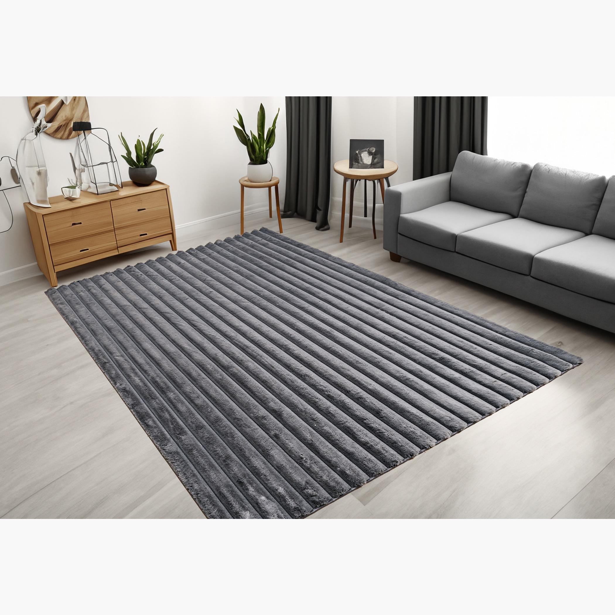 Vertica 3D Linear Strip Rabbit Fur Rug - 200x300 cm