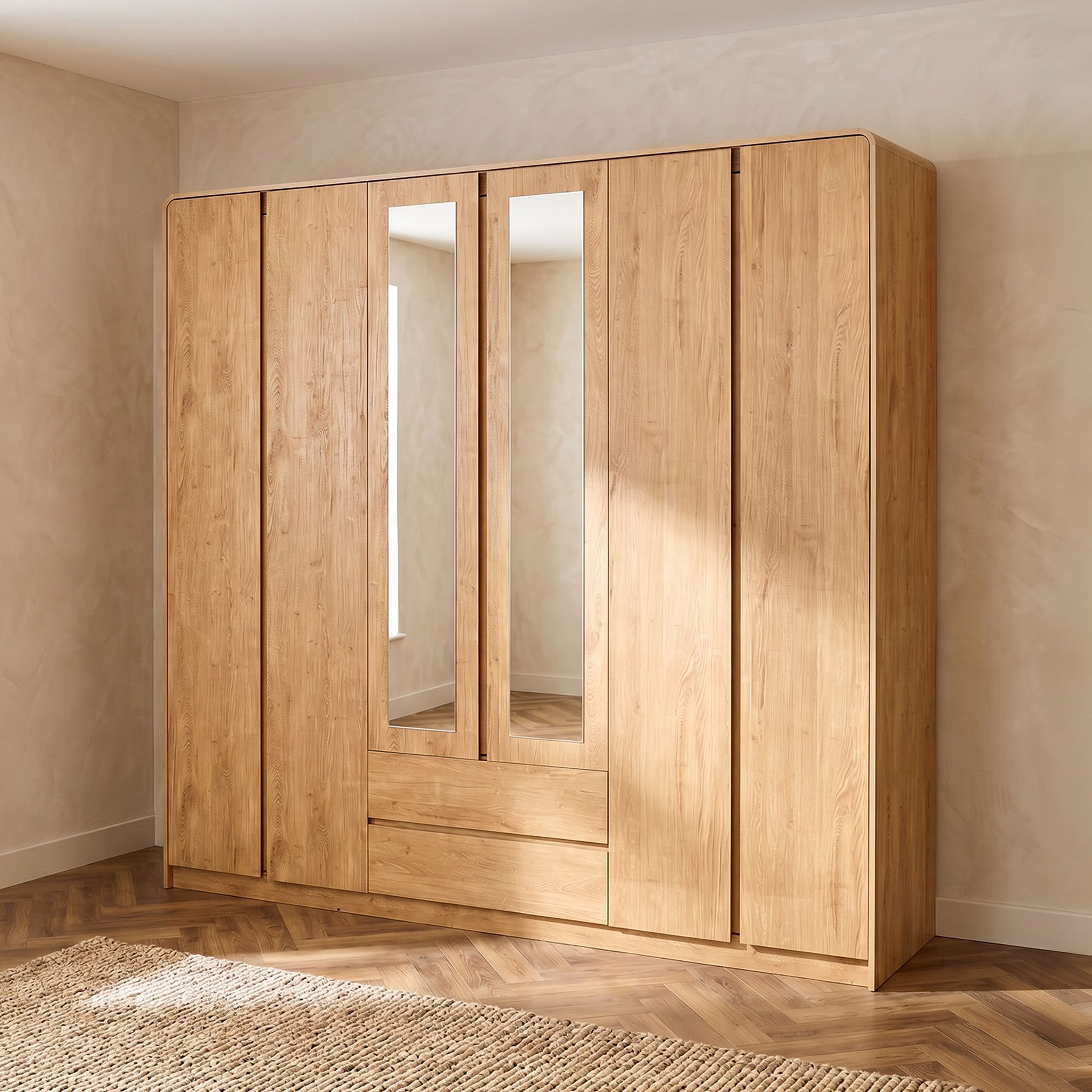 Hamburg 6-Door Wardrobe with 2 Drawers and Mirrors