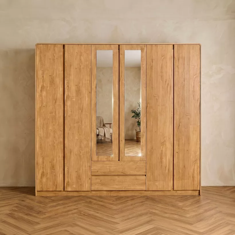 Hamburg 6-Door Wardrobe with 2 Drawers and Mirrors - Image 3