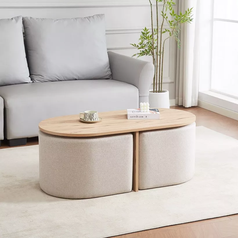 Klon Coffee Table with 2 Upholstered Stool - Image 3