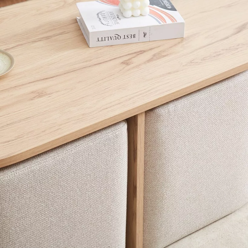 Klon Coffee Table with 2 Upholstered Stool - Image 5