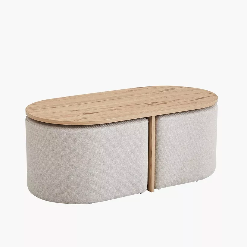 Klon Coffee Table with 2 Upholstered Stool - Image 7