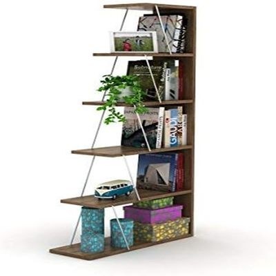 Home Canvas Tars Mini Bookcase Walnut Chrome 65x146x22cm - Image 3