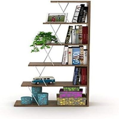 Home Canvas Tars Mini Bookcase Walnut Chrome 65x146x22cm - Image 4