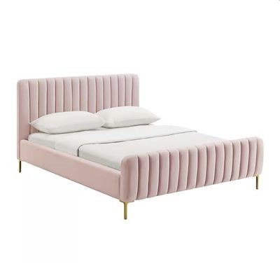 Angela Channel Tufted Single Bed Frame 100x200cm-Pink - Elegant Upholstered Bed with Vertical Stitching - Modern Design with Padded Headboard - Sturdy Base - Soft Fabric Finish - Ideal for Bedrooms & Villas - Image 3