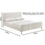 Angela Channel Tufted Queen Bed Frame 160x200cm -Cream- Elegant Upholstered Bed with Vertical Stitching - Modern Design with Padded Headboard - Sturdy Base - Soft Fabric Finish - Ideal for Bedrooms & Villas