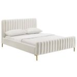 Angela Channel Tufted Single Bed Frame 100x200cm-Cream - Elegant Upholstered Bed with Vertical Stitching - Modern Design with Padded Headboard - Sturdy Base - Soft Fabric Finish - Ideal for Bedrooms & Villas