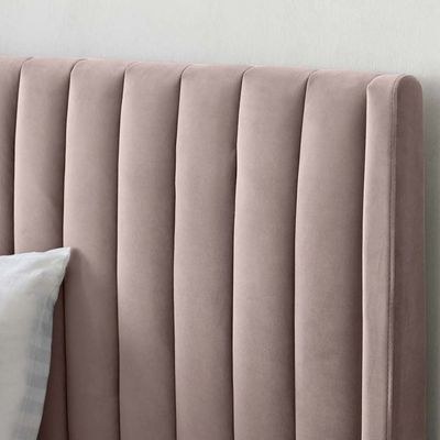 Bella Wingbed Queen Bed Frame 160x200cm- Pink-Elegant Upholstered Bed with Channel Tufted-Modern Design with Padded Headboard-Sturdy Base-Soft Fabric Finish-Ideal for Bedrooms & Villas - Image 3