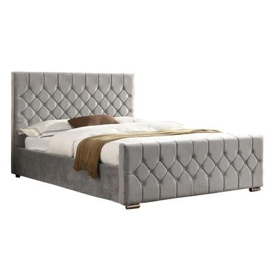 Bobkona Hand Tufted Single Bed Frame 120x200cm-Grey-Elegant Upholstered Bed with Button Tufted-Modern Design with Padded Headboard-Sturdy Base-Soft Fabric Finish-Ideal for Bedrooms & Villas