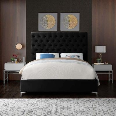 Divine Button Tufted Velvet Single Bed Frame 120x200cm-Black-Elegant Upholstered Bed with Button Tufted-Modern Design with Padded Headboard-Sturdy Base-Soft Fabric Finish-Ideal for Bedrooms & Villas