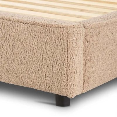 Chelsea Queen Bed Sheep Skin Fabric Bed Frame 160x200cm-Camel-Elegant Upholstered Bed with Plain Headboard-Modern Design with Padded Headboard-Sturdy Base-Soft Fabric Finish-Ideal for Bedrooms & Villas - Image 4