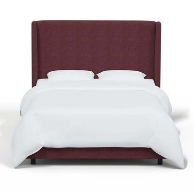 Goodrich Velvet Upholstered King Bed Frame 180x200cm-Maroon-Elegant Upholstered Bed with Plain Headboard-Modern Design with Wingback Headboard-Sturdy Base-Soft Fabric Finish-Ideal for Bedrooms & Villas
