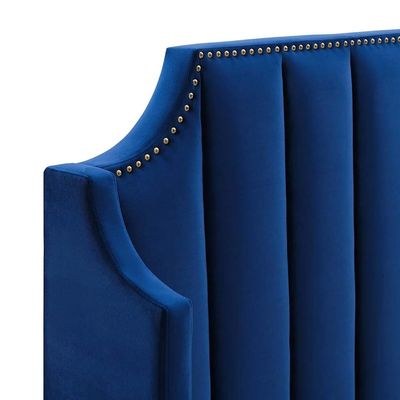 Daniella Channel Tufted Queen Bed Frame 160x200cm-Navy-Elegant Upholstered Bed with Vertical Stitch Headboard-Modern Design with Soft Fabric Finish-Sturdy Base-Perfect for Contemporary Bedrooms & Villas - Image 5