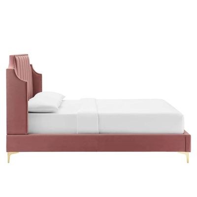 Daniella Channel Tufted Single Bed Frame 100x200cm-Pink -Elegant Upholstered Bed with Vertical Stitch Headboard-Modern Design with Soft Fabric Finish-Sturdy Base-Perfect for Contemporary Bedrooms & Villas - Image 5