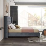 Aiden Velvet Queen Bed Frame 160x200cm-Grey-Elegant Upholstered Bed with Button Tufted-Modern Design with Wing Headboard-Sturdy Base-Soft Fabric Finish-Ideal for Bedrooms & Villas