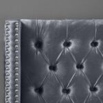 Aiden Velvet Super King Bed Frame 200x200cm-Grey-Elegant Upholstered Bed with Button Tufted-Modern Design with Wing Headboard-Sturdy Base-Soft Fabric Finish-Ideal for Bedrooms & Villas
