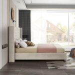 Aiden Velvet Queen Bed Frame 160x200cm-Beige-Elegant Upholstered Bed with Button Tufted-Modern Design with Wing Headboard-Sturdy Base-Soft Fabric Finish-Ideal for Bedrooms & Villas