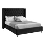 Aiden Velvet Queen Bed Frame 160x200cm-Black-Elegant Upholstered Bed with Button Tufted-Modern Design with Wing Headboard-Sturdy Base-Soft Fabric Finish-Ideal for Bedrooms & Villas