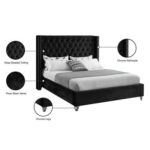 Aiden Velvet Queen Bed Frame 160x200cm-Black-Elegant Upholstered Bed with Button Tufted-Modern Design with Wing Headboard-Sturdy Base-Soft Fabric Finish-Ideal for Bedrooms & Villas