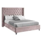 Aiden Velvet Queen Bed Frame 160x200cm-Pink-Elegant Upholstered Bed with Button Tufted-Modern Design with Wing Headboard-Sturdy Base-Soft Fabric Finish-Ideal for Bedrooms & Villas