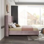 Aiden Velvet Queen Bed Frame 160x200cm-Pink-Elegant Upholstered Bed with Button Tufted-Modern Design with Wing Headboard-Sturdy Base-Soft Fabric Finish-Ideal for Bedrooms & Villas