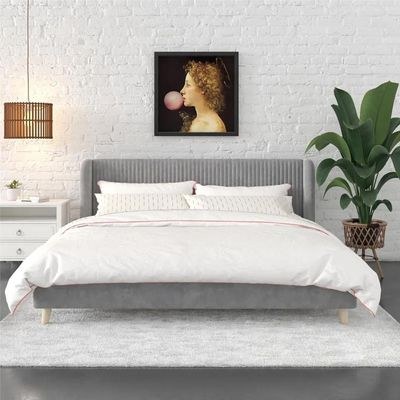 Holly Upholstered Platform Queen Bed Frame 160x200cm-Grey-Modern Low-Profile Bed with Padded Headboard-Elegant Fabric Upholstery-Sturdy Base Support-Minimalist Design for Contemporary Bedrooms & Apartments