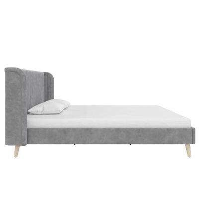Holly Upholstered Platform Queen Bed Frame 160x200cm-Grey-Modern Low-Profile Bed with Padded Headboard-Elegant Fabric Upholstery-Sturdy Base Support-Minimalist Design for Contemporary Bedrooms & Apartments - Image 3