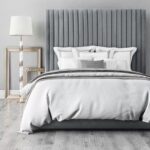 Abid Upholstered Queen Bed Frame 160x200cm-Grey-Elegant Upholstered Bed with Channel Tufted-Modern Design with Tall Headboard-Sturdy Base-Soft Fabric Finish-Ideal for Bedrooms & Villas
