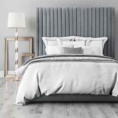 Abid Upholstered Queen Bed Frame 160x200cm-Grey-Elegant Upholstered Bed with Channel Tufted-Modern Design with Tall Headboard-Sturdy Base-Soft Fabric Finish-Ideal for Bedrooms & Villas