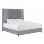 Abid Upholstered Queen Bed Frame 160x200cm-Grey-Elegant Upholstered Bed with Channel Tufted-Modern Design with Tall Headboard-Sturdy Base-Soft Fabric Finish-Ideal for Bedrooms & Villas