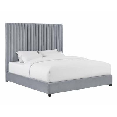 Abid Upholstered Queen Bed Frame 160x200cm-Grey-Elegant Upholstered Bed with Channel Tufted-Modern Design with Tall Headboard-Sturdy Base-Soft Fabric Finish-Ideal for Bedrooms & Villas - Image 3