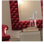 Modern Italian Red Velvet Button Upholstered Mirror