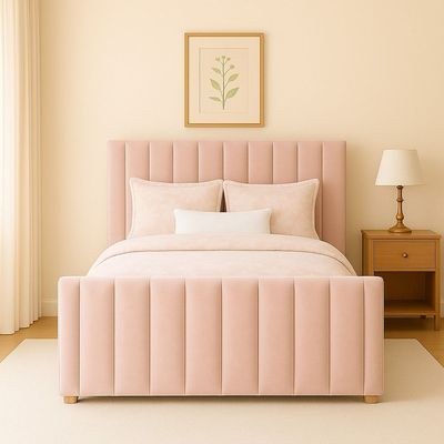 Safina Wing Back Double Ottoman Bed in Light Pink Velvet With Mattress Super King Size: 200X200 - Image 2