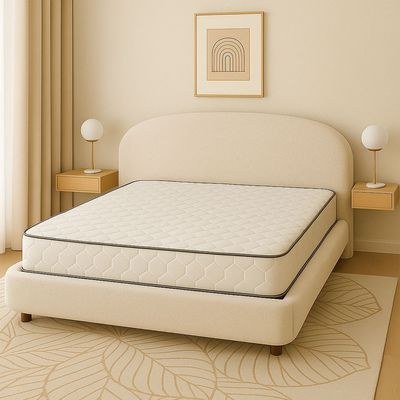 R2R Elegant Boucle Fabric Bed Frame with Premium Pocket Spring Mattress, Cream (SEMI-QUEEN SIZE (150X200)