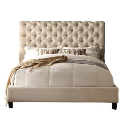 Lilyana Tufted Upholstered Low Profile Standard Queen Bed Bed Frame 160x200cm - Elegant Upholstered Bed with Tufted Headbaord - Modern Design with Padded Headboard - Sturdy Base - Soft Fabric Finish - Ideal for Bedrooms & Villas