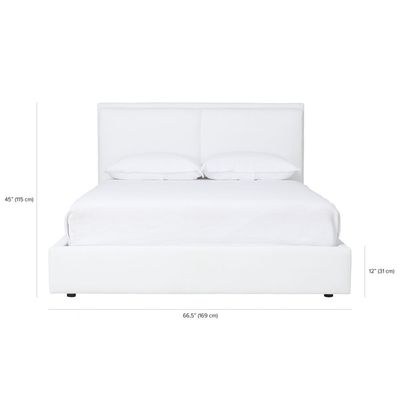 Avaya Upholstered King Bed Frame 180x200cm-White - Elegant Upholstered Bed with Plump Cushions -Modern Design with Padded Headboard - Sturdy Base - Soft Fabric Finish - Ideal for Bedrooms & Villas