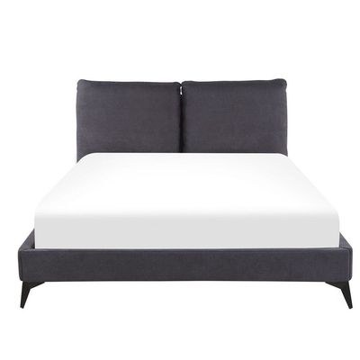 Melle King Bed Frame 180x200cm-Charcoal - Elegant Upholstered Bed with pillow-like headrest- Modern Design with Padded Headboard - Sturdy Base - Soft Fabric Finish - Ideal for Bedrooms & Villas