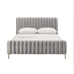 Angela Channel Tufted Single Bed Frame 100x200cm-Grey - Elegant Upholstered Bed with Vertical Stitching - Modern Design with Padded Headboard - Sturdy Base - Soft Fabric Finish - Ideal for Bedrooms & Villas