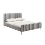 Angela Channel Tufted Single Bed Frame 100x200cm-Grey - Elegant Upholstered Bed with Vertical Stitching - Modern Design with Padded Headboard - Sturdy Base - Soft Fabric Finish - Ideal for Bedrooms & Villas