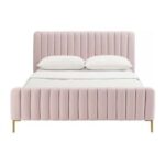 Angela Channel Tufted Single Bed Frame 100x200cm-Pink - Elegant Upholstered Bed with Vertical Stitching - Modern Design with Padded Headboard - Sturdy Base - Soft Fabric Finish - Ideal for Bedrooms & Villas