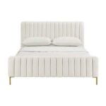 Angela Channel Tufted Single Bed Frame 100x200cm-Cream - Elegant Upholstered Bed with Vertical Stitching - Modern Design with Padded Headboard - Sturdy Base - Soft Fabric Finish - Ideal for Bedrooms & Villas