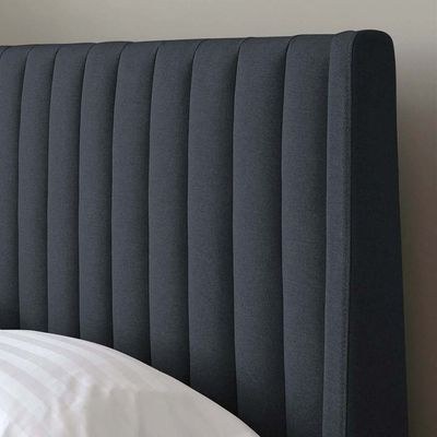 Bella Wingbed Single Bed Frame 100x200cm-Navy-Elegant Upholstered Bed with Channel Tufted-Modern Design with Padded Headboard-Sturdy Base-Soft Fabric Finish-Ideal for Bedrooms & Villas - Image 4