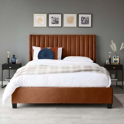 Bella Wingbed Single Bed Frame 120x200cm-Mustard-Elegant Upholstered Bed with Channel Tufted-Modern Design with Padded Headboard-Sturdy Base-Soft Fabric Finish-Ideal for Bedrooms & Villas - Image 2