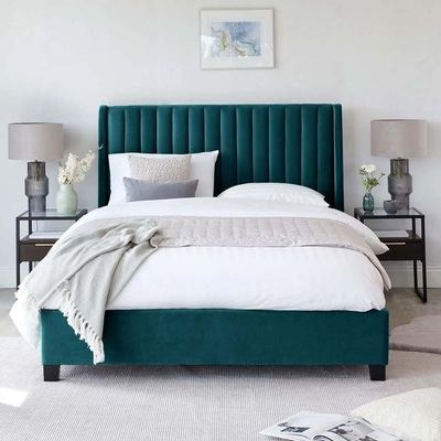 Bella Wingbed King Bed Frame 180x200cm-Teal-Elegant Upholstered Bed with Channel Tufted-Modern Design with Padded Headboard-Sturdy Base-Soft Fabric Finish-Ideal for Bedrooms & Villas - Image 2