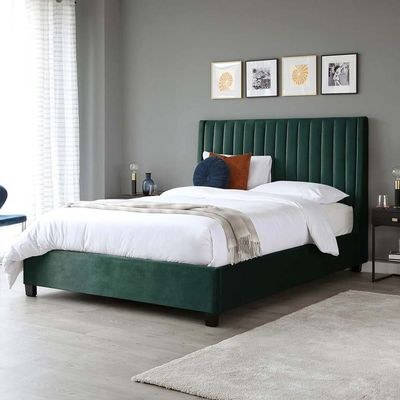 Bella Wingbed King Bed Frame 180x200cm-Green-Elegant Upholstered Bed with Channel Tufted-Modern Design with Padded Headboard-Sturdy Base-Soft Fabric Finish-Ideal for Bedrooms & Villas - Image 3